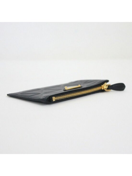 Prada Saffiano Triangle Zip Card Case Black 1861105  Prada Card Holder Black Triangle Leather
